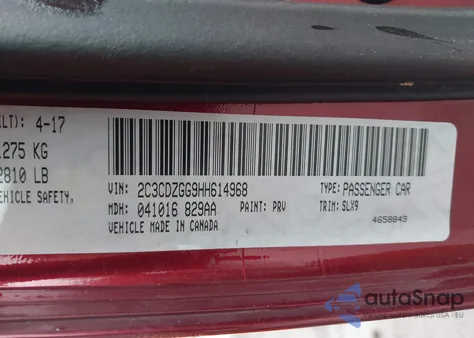 2017 Dodge Challenger Gt z USA, uszkodzony, nr VIN 2C3CDZGG9HH614968